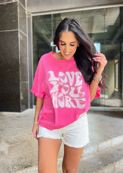 "Love You More" Pink Acid Washed Oversize Tee