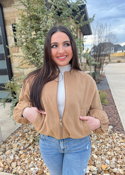 Tell Me Please Taupe Wool Like Brushed Jacket - SMALL