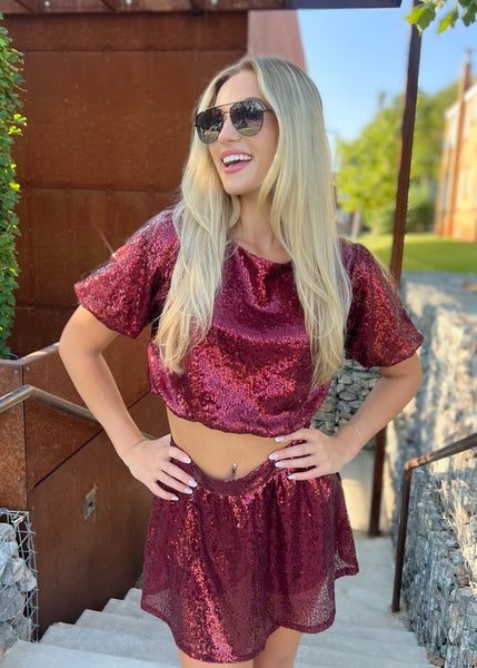 Class of My Own Sequin Bubble Top & Skort Set