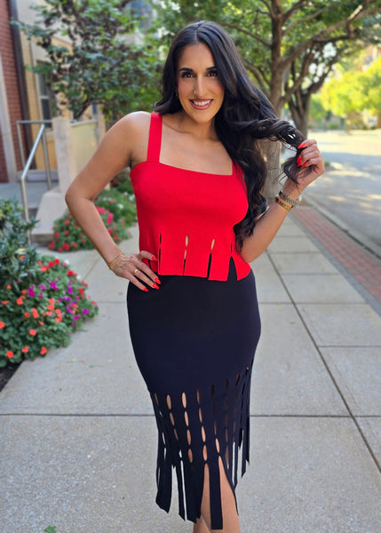 Just One Look Red Fringe Sweater Tank