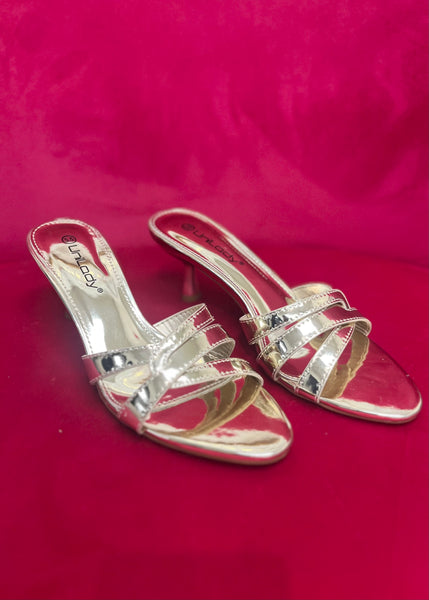 The Lovely Gold Metallic Dressy Kitten Heel Shoe