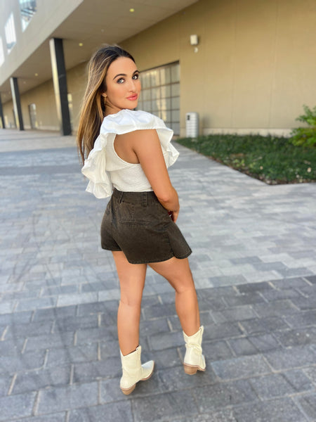 In The Air White One Shoulder Ruffle Top