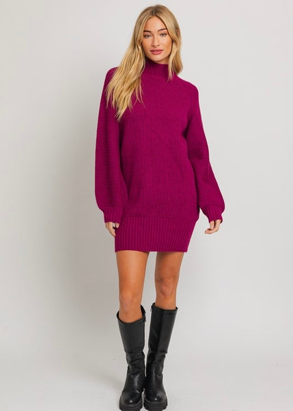 Cozy Season Mock Neck Magenta Sweater Dress