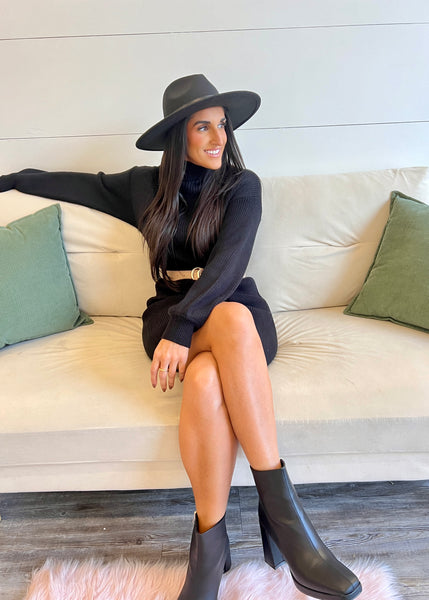 Now And Later Black Mock Neck Black Sweater Dress