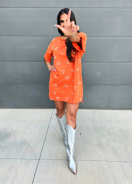 Run The Ball Orange Relaxed T-Shirt Dress