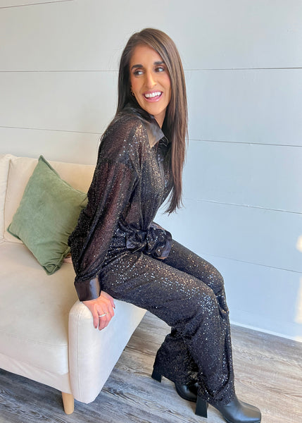 Born To Shine Wide Leg Black Sequin Pants