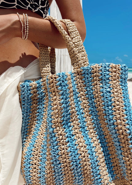 Beach Days Striped Tote Bag: Blue