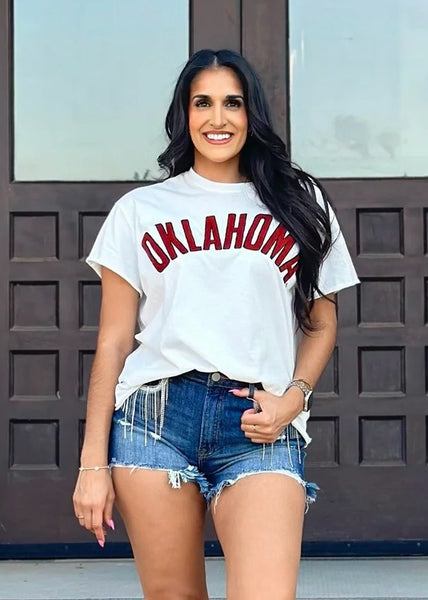 OKLAHOMA White Chenille Stadium Oversized Tee