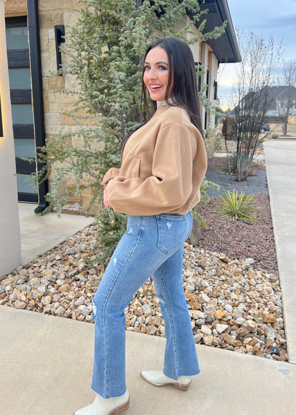Tell Me Please Taupe Wool Like Brushed Jacket - SMALL