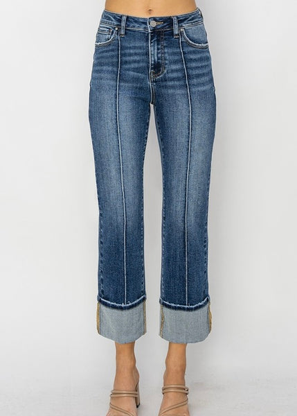 Sofia High Rise Ankle Straight-Wide Cuffed Jeans