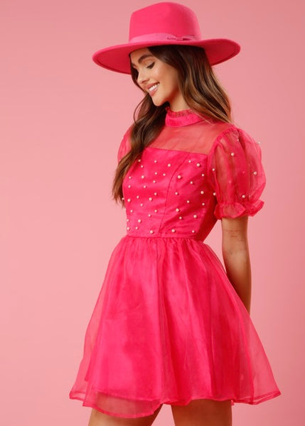 Pretty In Pink Organza & Pearl Dress