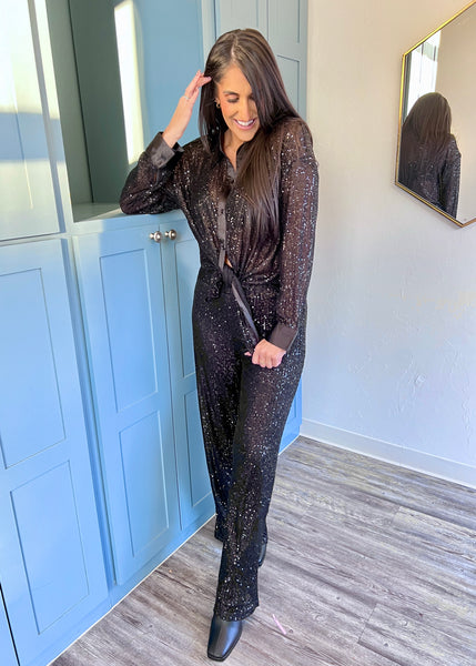 Born To Shine Wide Leg Black Sequin Pants
