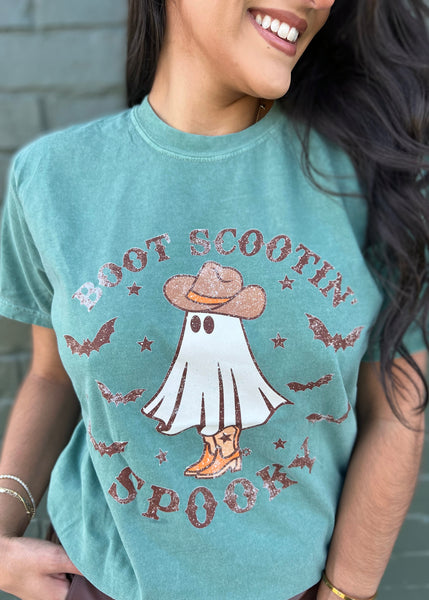 Boot Scooting Spooky Retro Ghost Tee - Lt. Green