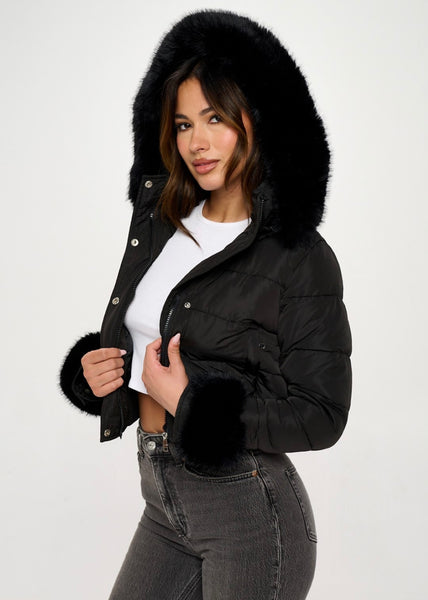 Snow Bunny Ready Black Quilted Puffer Coat