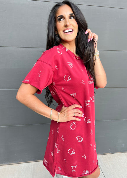 Run The Ball Crimson Relaxed T-Shirt Dress
