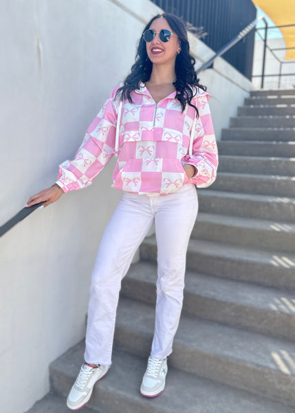 Breezing By Pink Checked Ribbon Windbreaker