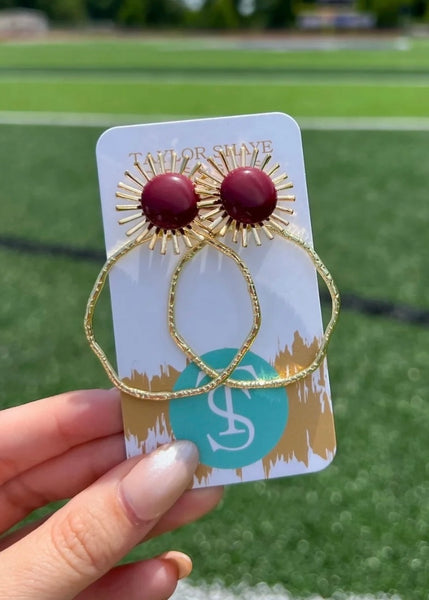 Gameday Maroon Sunburst Hoop Earrings