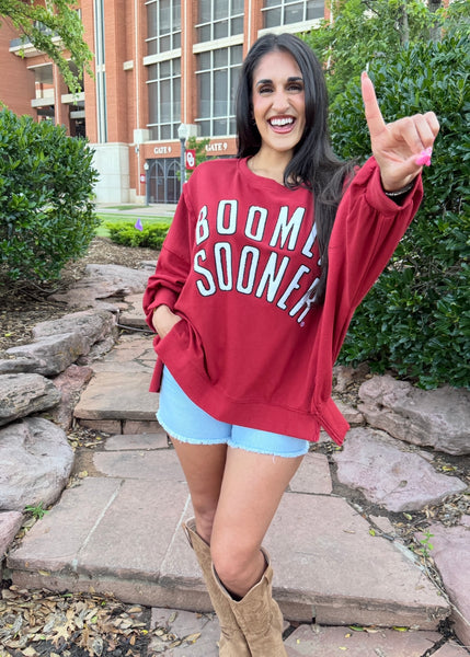 BOOMER SOONER Crimson Stadium Oversized Sweatshirt
