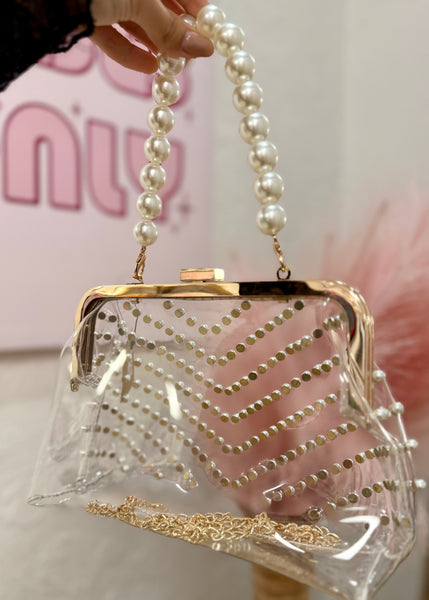 Pearl Detailed Clear Handbag