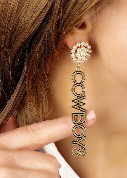 Oklahoma State Cowboys Pearl Dotted Enamel Drop Earrings