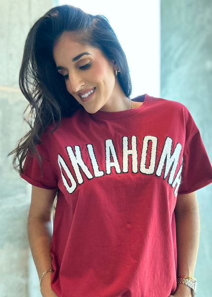 OKLAHOMA Chenille Crimson Stadium Oversized Tee