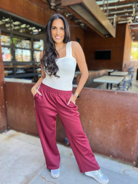 Dance To The Beat Burgundy Track Pants - LARGE