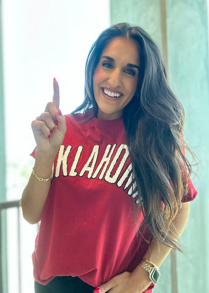 OKLAHOMA Chenille Crimson Stadium Oversized Tee