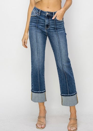 Sofia High Rise Ankle Straight-Wide Cuffed Jeans