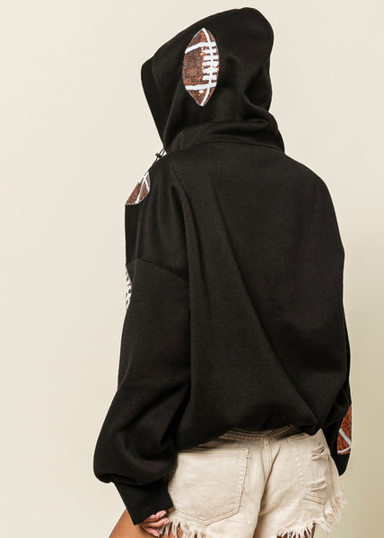 Football Forever Black Half Zip Sequin Hoodie