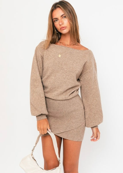 Chestnut Lane Tan Mini Sweater Dress