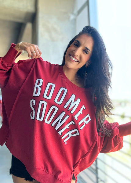 BOOMER SOONER Crimson Stadium Oversized Sweatshirt
