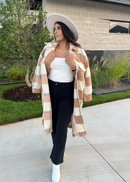 Cuddle Up Plaid Print Midi Coat