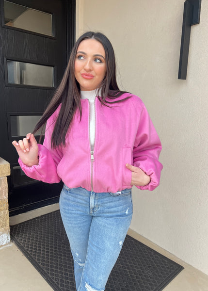 Tell Me Please Pink Wool Like Brushed Jacket