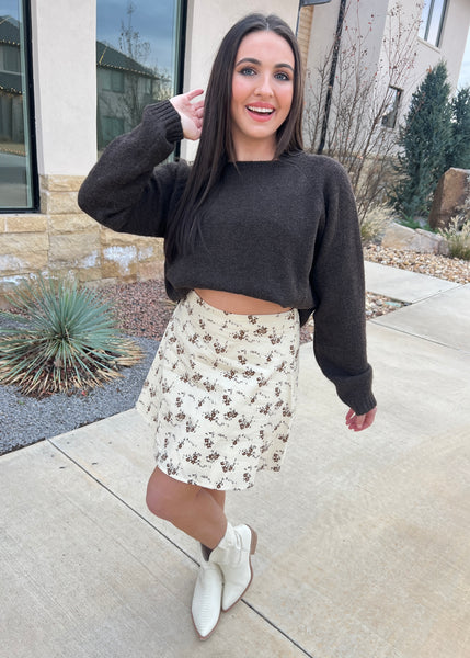 Poppy Fields Floral Cream Corduroy Mini Skirt