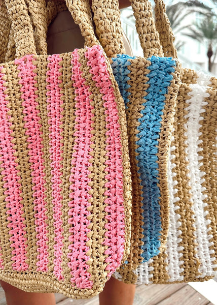 Beach Days Striped Tote Bag: White