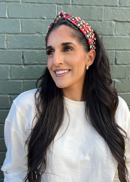 Yes Girl Tartan Plaid Crystal Headband