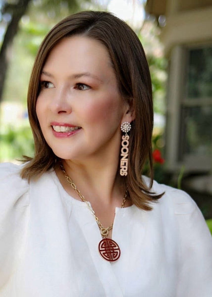 Oklahoma Sooners Pearl Cluster Dotted Enamel Drop Earrings