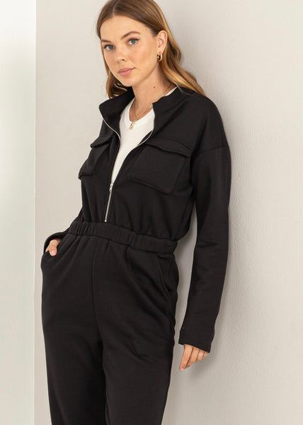 All I Could Ask For French Terry Jumpsuit - Black