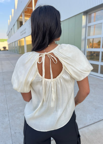On My Mind Ecru Metallic Bubble Sleeve Top - SMALL