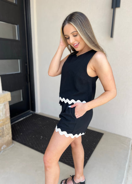 Friday Fun Black Scalloped Trim 2 pc Set
