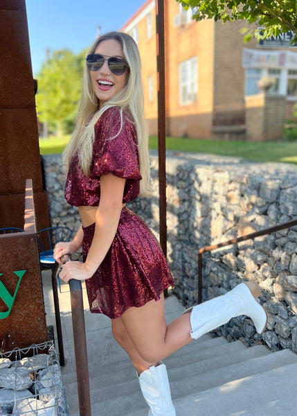 Class of My Own Sequin Bubble Top & Skort Set