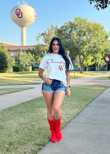 OU Sooners White Chainstitch Stadium Oversized Tee