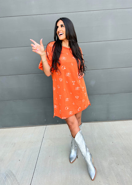 Run The Ball Orange Relaxed T-Shirt Dress