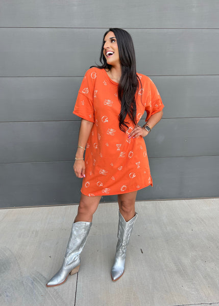 Run The Ball Orange Relaxed T-Shirt Dress