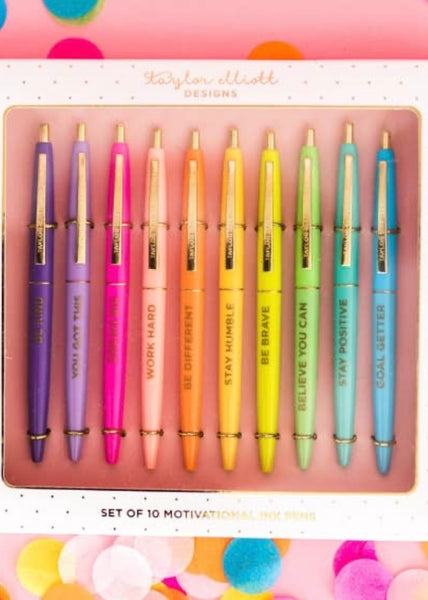 Pen Set - Motivational - Asst Colors - 10 Piece Set