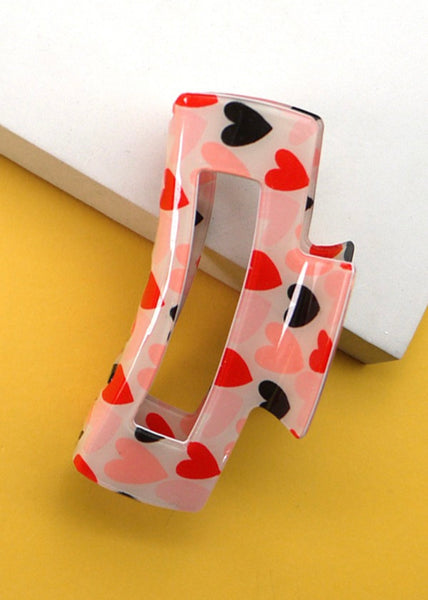Rectangle Heart Hair Claw Clips-Black & Red