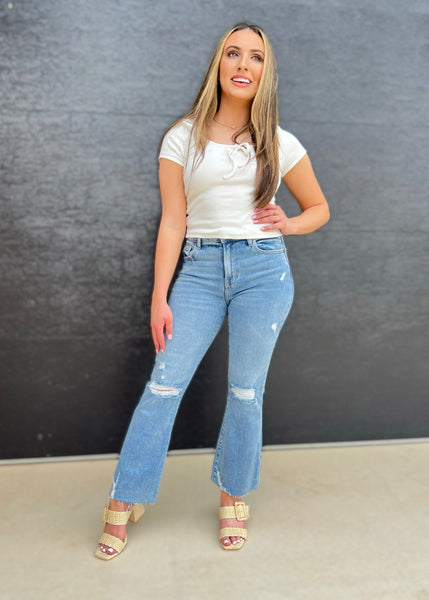 Happi Crop Flare Medium Wash Denim - Size 26