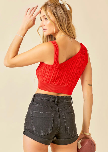 Unbreakable Love Red Cropped Off Shoulder Sweater