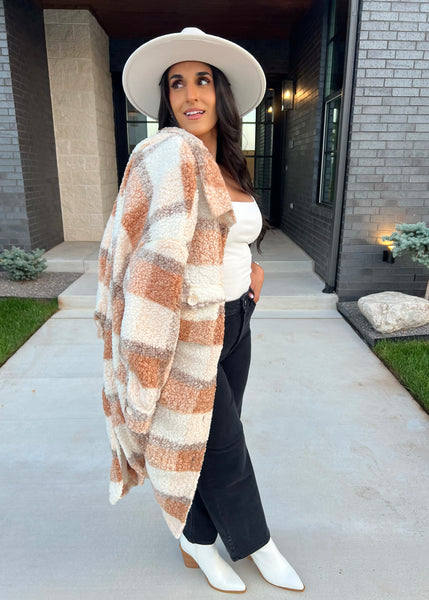 Cuddle Up Plaid Print Midi Coat