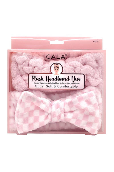 Plush Headband Pink and White Checkered Duo